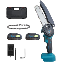 mini ferastrau cu lant electric rovo rv-mf, 6 inch, 24v, 2000mah, 2 acumulatori, 2 lanturi, chainsaw