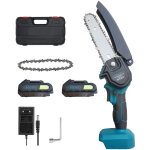 mini ferastrau cu lant electric rovo rv-mf, 6 inch, 24v, 2000mah, 2 acumulatori, 2 lanturi, chainsaw