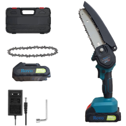 mini ferastrau cu lant electric rovo rv-mf, 6 inch, 24v, 2000mah, 2 acumulatori, 2 lanturi, chainsaw