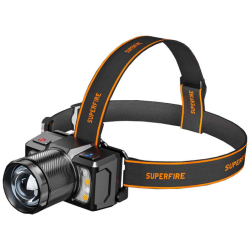 lanterna led pentru cap superfire hl25, 700lm, 210m, 1200mah, lumina rosie, control miscare