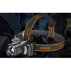lanterna led pentru cap superfire hl25, 700lm, 210m, 1200mah, lumina rosie, control miscare