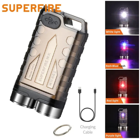 lanterna de buzunar tip breloc superfire em01, 800lm, 500mah, usb c, lumina de urgenta