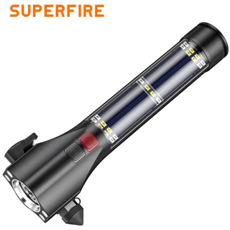 lanterna solara led superfire d30, usb-c, 310lm, 120m, 200mah, sonerie, lumina de urgenta