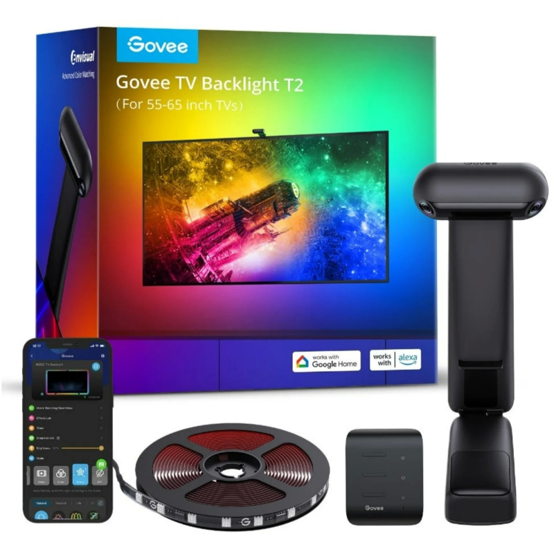 banda led govee h605c envisual tv backlight t2 rgbic, wi-fi+bluetooth, dual camera, 55-65 inch, 60 leds m