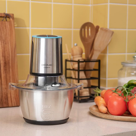 tocator cecotec chopbeat 1500 titanblack, 600w, 1.5 l, lame titan, vas inox, 2 viteze