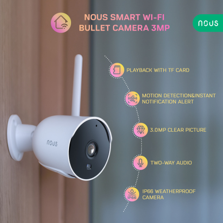 camera de supraveghere ip wifi nous w7p smart, exterior, 3mp, detectare micare, night vision