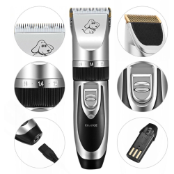 set masina profesionala de tuns caini, pisici sau alte animale, rovo t3, fara fir, titan ceramica, foarfece incluse