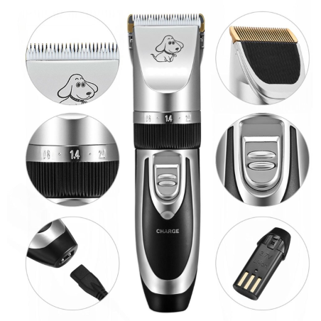 set masina profesionala de tuns caini, pisici sau alte animale, rovo t3, fara fir, titan ceramica, foarfece incluse