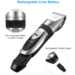 set masina profesionala de tuns caini, pisici sau alte animale, rovo t3, fara fir, titan ceramica, foarfece incluse