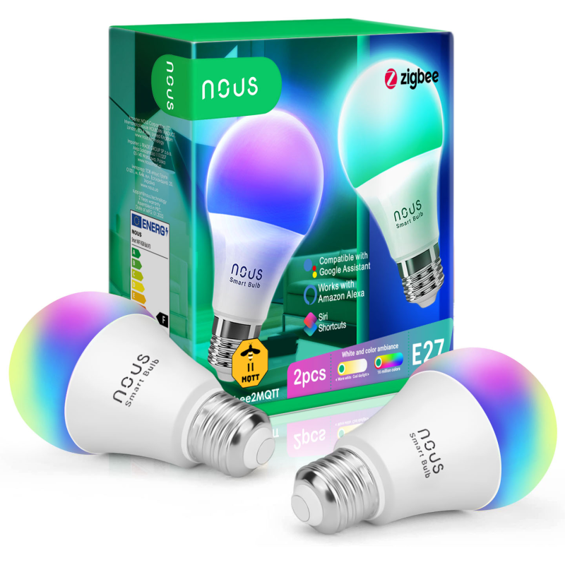 set 2 becuri led rgb smart nous p3z zigbee, e27, control din aplicatie