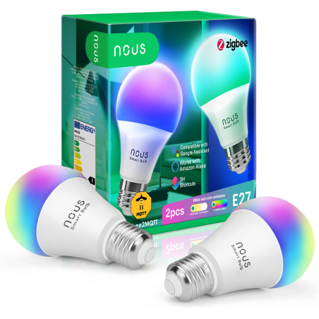 set 2 becuri led rgb smart nous p3z zigbee, e27, control din aplicatie