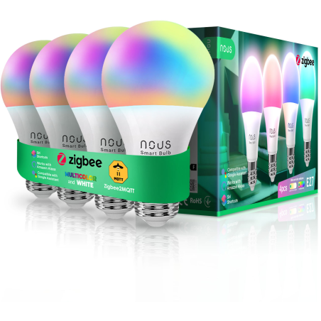 set 4 becuri led rgb smart nous p3z zigbee, e27, control din aplicatie