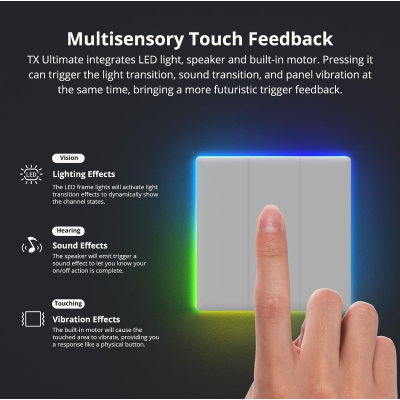 intrerupator smart sonoff t5-2c-86 wif cu full touch (2 canale), lumina led 10a 2400w