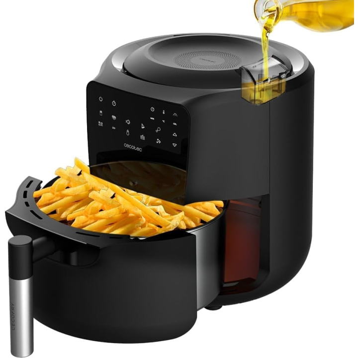 friteuza cu aer cald, fara ulei cecotec cecofry rain, pulverizator, 1550w, 5.5l, control tactil, 8 programe, pulverizare automat