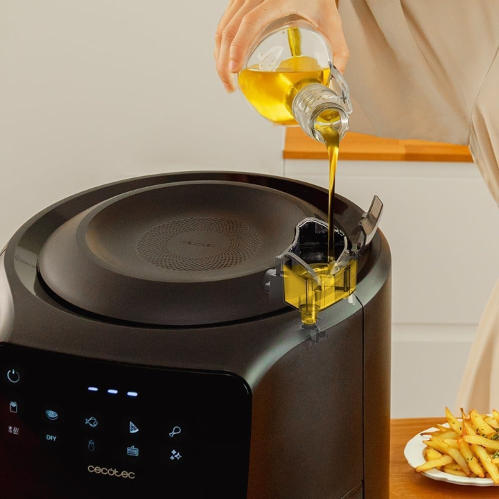 friteuza cu aer cald, fara ulei cecotec cecofry rain, pulverizator, 1550w, 5.5l, control tactil, 8 programe, pulverizare automat