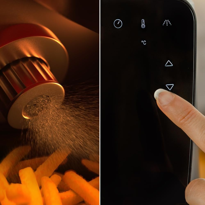 friteuza cu aer cald, fara ulei cecotec cecofry rain, pulverizator, 1550w, 5.5l, control tactil, 8 programe, pulverizare automat