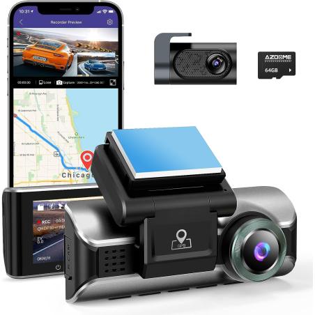 camera auto dvr azdome m550pro, dubla, 4k, wifi, gps ,5ghz, wdr, g-sensor, mod parcare, card 64gb inclus