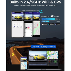 camera auto dvr azdome m550pro, dubla, 4k, wifi, gps ,5ghz, wdr, g-sensor, mod parcare, card 64gb inclus