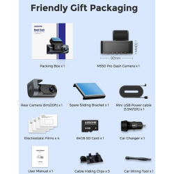 camera auto dvr azdome m550pro, dubla, 4k, wifi, gps ,5ghz, wdr, g-sensor, mod parcare, card 64gb inclus