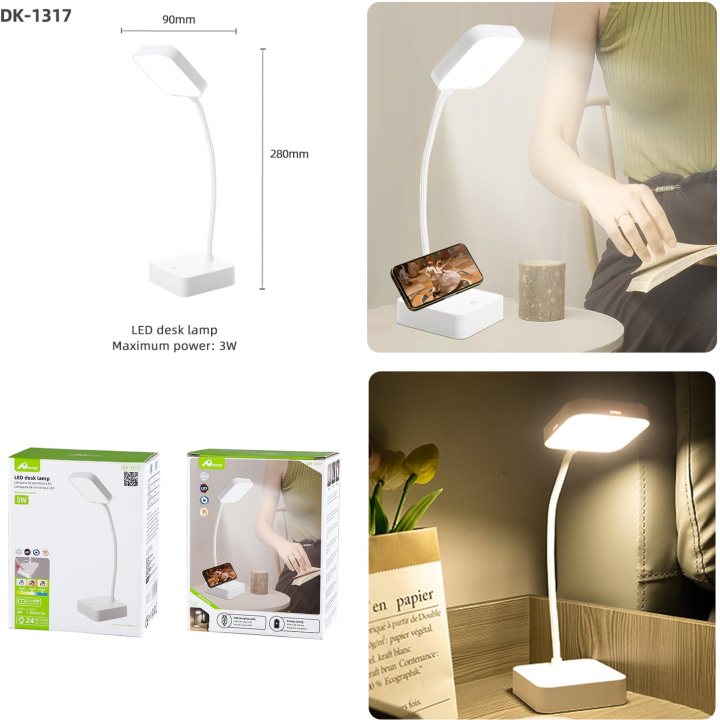 lampa de birou led home dk-1317, acumulator 1200mah, control touch, 3 moduri, incarcare usb, 3w