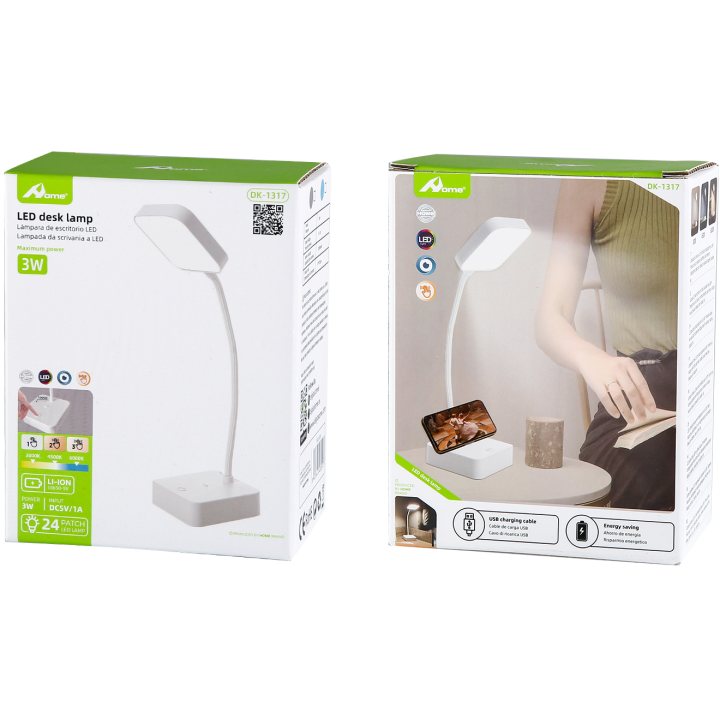 lampa de birou led home dk-1317, acumulator 1200mah, control touch, 3 moduri, incarcare usb, 3w