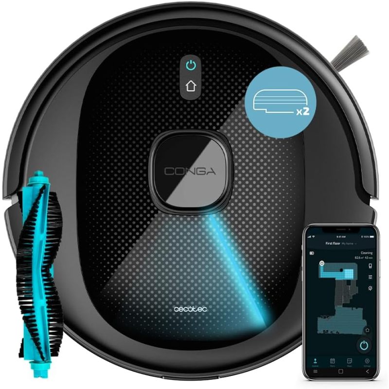 robot de aspirare conga 7490 immortal x-treme, 4 in 1, 2600 pa, laser, autonomie 120 minute, rezervor lichide si praf, functie m