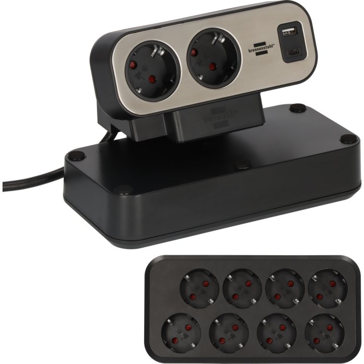 prelungitor pentru birou brennenstuhl estilo duplex desktop, 10 prize, 1 usb, 1 usb-c 30w, 2m