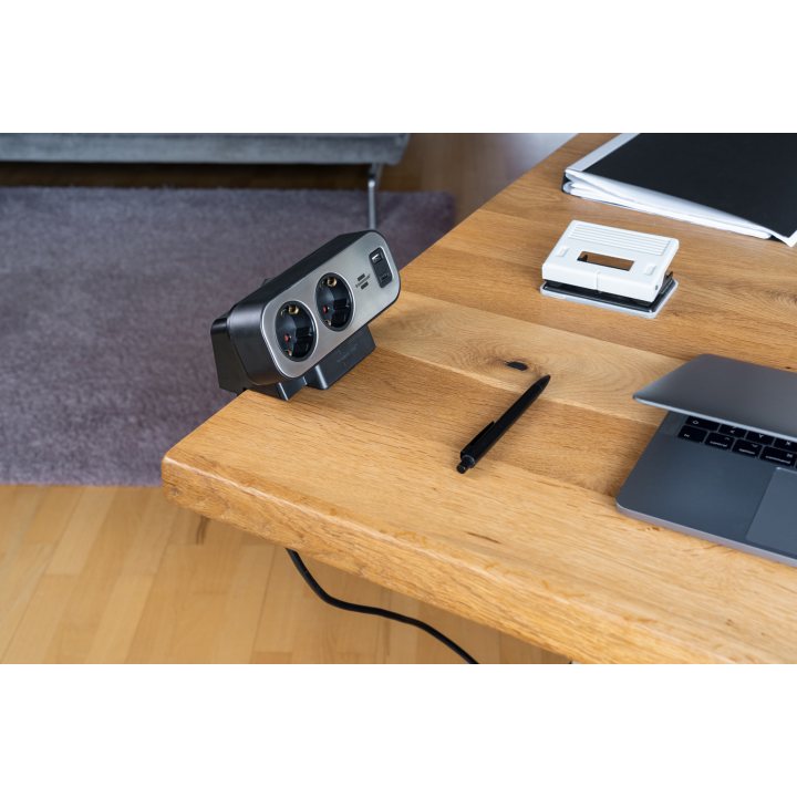 prelungitor pentru birou brennenstuhl estilo duplex desktop, 10 prize, 1 usb, 1 usb-c 30w, 2m