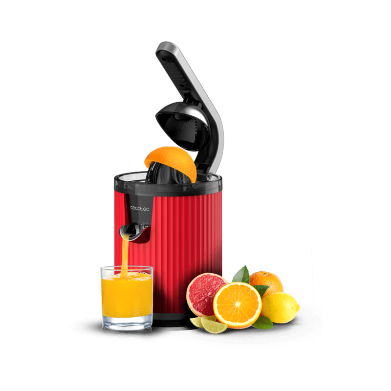 storcator de citrice cecotec xqueeze retrojuice 600, 600w, filtru din inox, anti picurare, 2 conuri de plastic, rosu