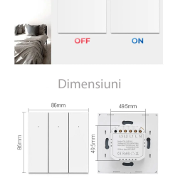 intrerupator smart rovo 1081wl, 1 canal, wifi si bluetooth, tuya, life smart, alexa si google assistant, fara nul