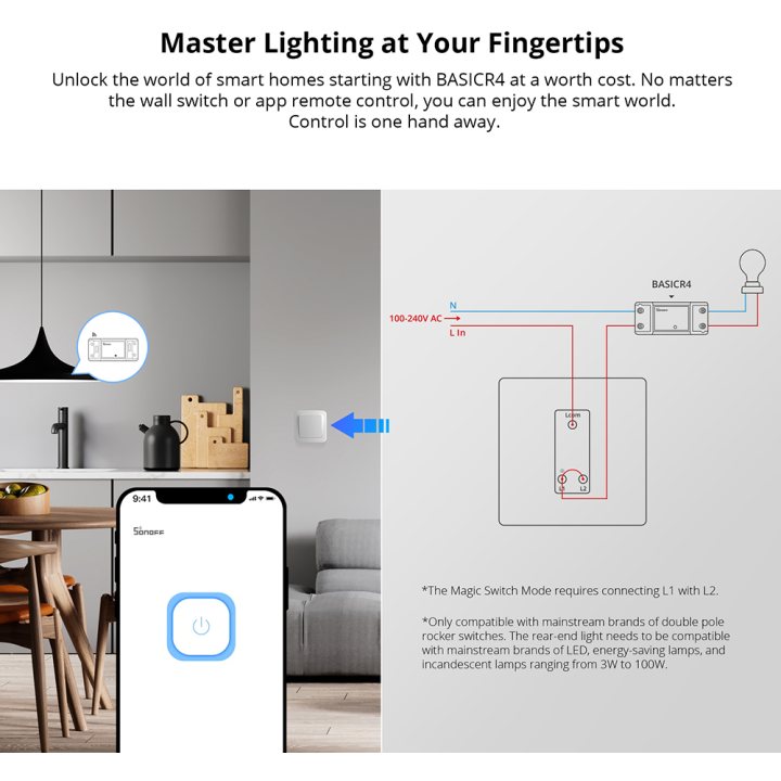 releu smart sonoff basicr4, wi-fi, 10a