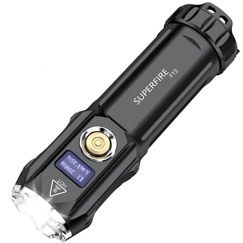 lanterna led superfire f15, 2000lm, 300m, 3700mah, incarcare usb-c, 36w