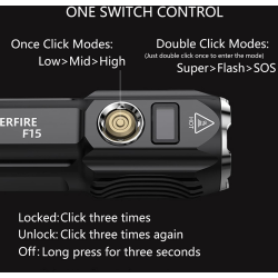 lanterna led superfire f15, 2000lm, 300m, 3700mah, incarcare usb-c, 36w