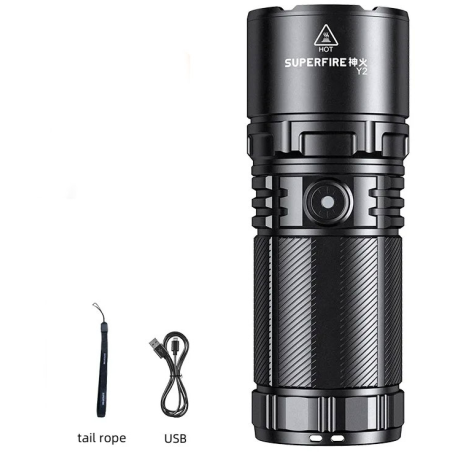 lanterna led superfire y2, zoom, 1400lm, 1000m, incarcare usb-c, lumina fata, spate, 20w