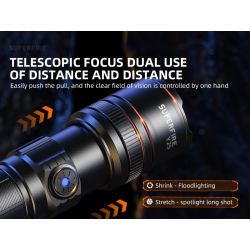 lanterna led superfire y25, zoom, 600lm, 450m, 2000mah, incarcare usb-c, 10w