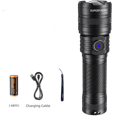lanterna led superfire y26, 1200lm, 800m, 3700mah, incarcare usb-c, 15w