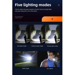 lanterna led superfire y26, 1200lm, 800m, 3700mah, incarcare usb-c, 15w