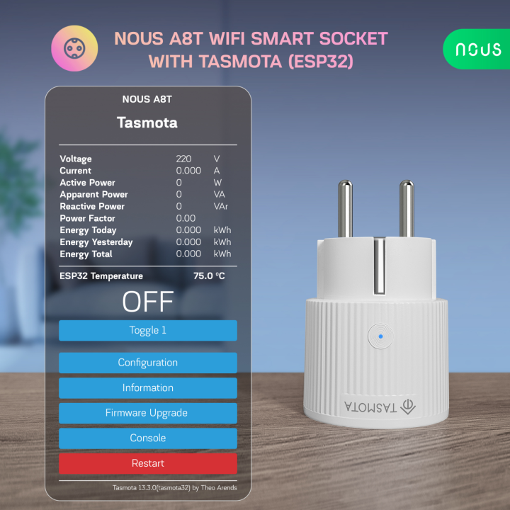 set 2 prize inteligente wifi nous a8t, 10a - tasmota, esp32