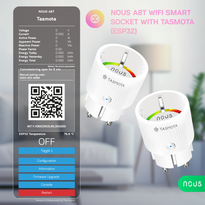 set 2 prize inteligente wifi nous a8t, 10a - tasmota, esp32
