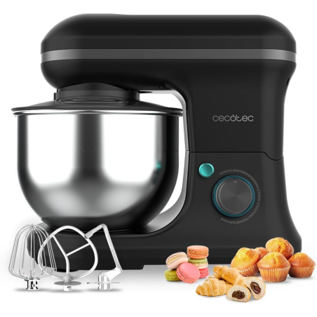 mixer cu bol din inox cecotec cecomixer merengue, 1200w, bol 5l inox, 6 viteze, 5 functii, accesorii incluse, negru