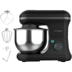 mixer cu bol din inox cecotec cecomixer merengue, 1200w, bol 5l inox, 6 viteze, 5 functii, accesorii incluse, negru