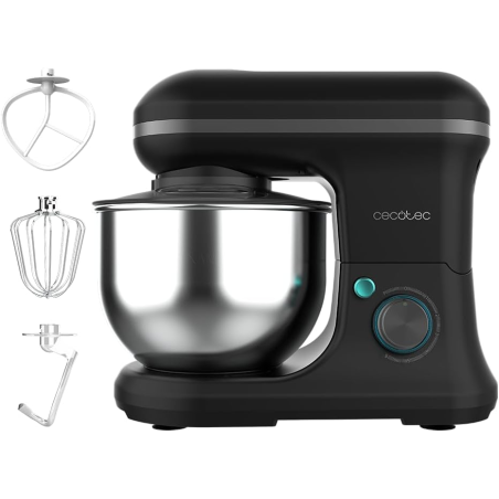 mixer cu bol din inox cecotec cecomixer merengue, 1200w, bol 5l inox, 6 viteze, 5 functii, accesorii incluse, negru