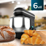 mixer cu bol din inox cecotec cecomixer merengue, 1200w, bol 5l inox, 6 viteze, 5 functii, accesorii incluse, negru
