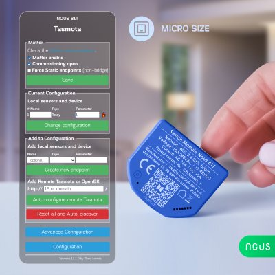 releu wireless nous b2t pm, 16a, tasmota, matter, monitorizare energie - 1 canal, esp32