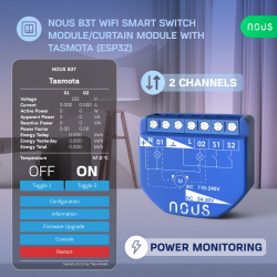 releu wireless nous b3t pm, 16a, tasmota, matter, monitorizare energie,modul cortina - 2 canal, esp32