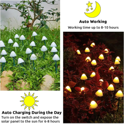 set 30 lampi solare led rovo 01-alb, ciupercute, lumina alb cald, 6.5m, 8 moduri