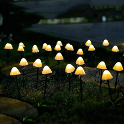 set 30 lampi solare led rovo 01-alb, ciupercute, lumina alb cald, 6.5m, 8 moduri