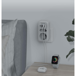 priza multipla tessan ts-328, 2 prize, 1 port usb-c, 3 porturi usb, 240 v, alb , 3600w