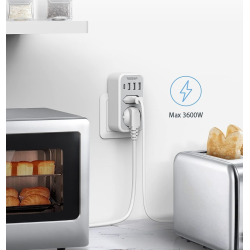 priza multipla tessan ts-328, 2 prize, 1 port usb-c, 3 porturi usb, 240 v, alb , 3600w