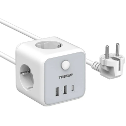 prelungitor tip cub tessan ts-301-c, 3 prize, 2 x usb a, 1 x usb-c, cablu 1.5m